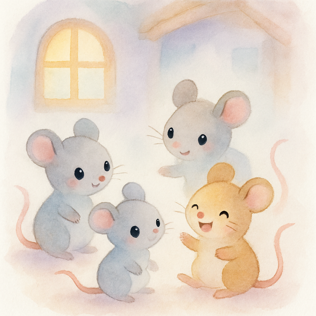 집에서 함께 노는 작고 귀여운 생쥐들